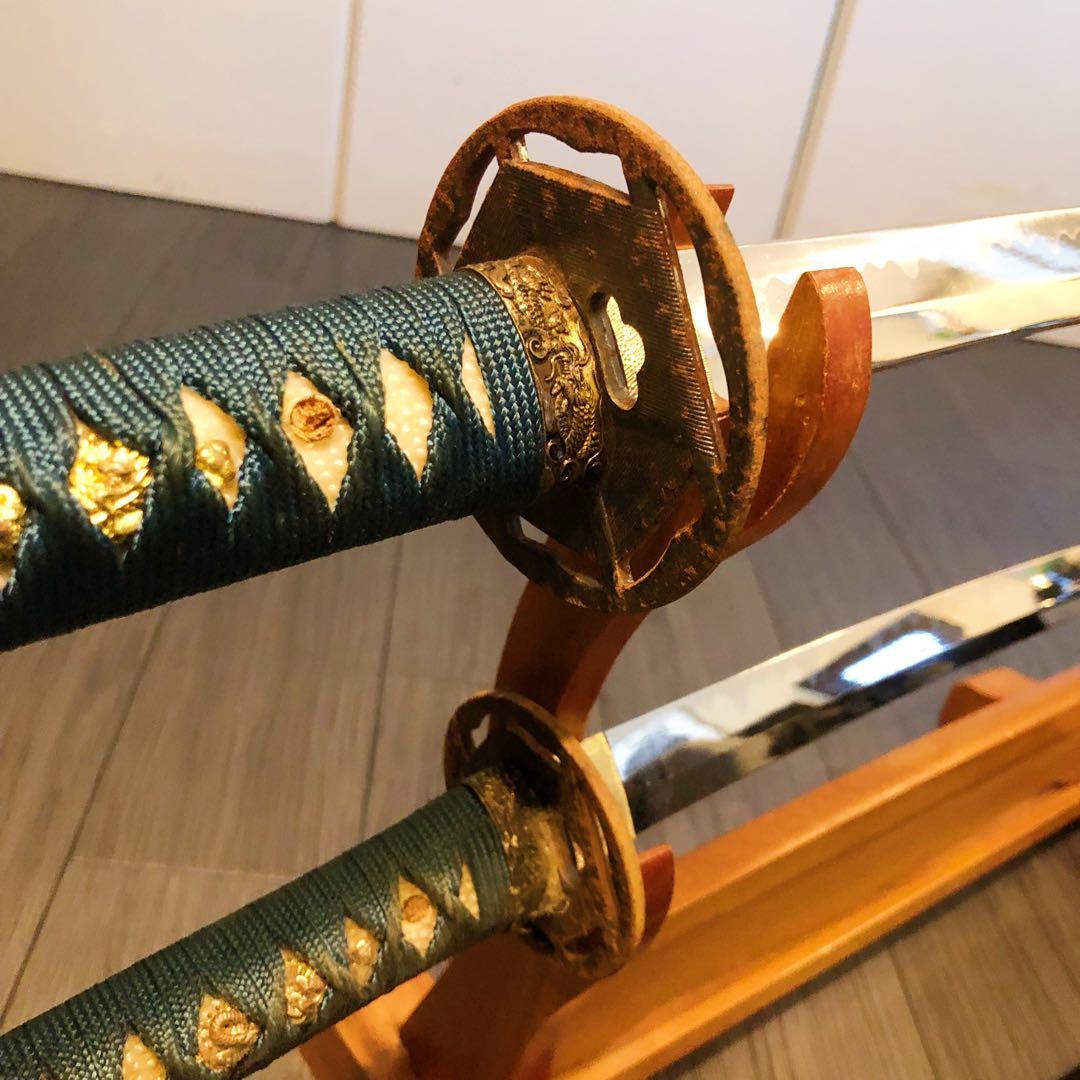 模造刀　緑拵え　美術刀剣　太刀　脇差　大小セット　2本セット