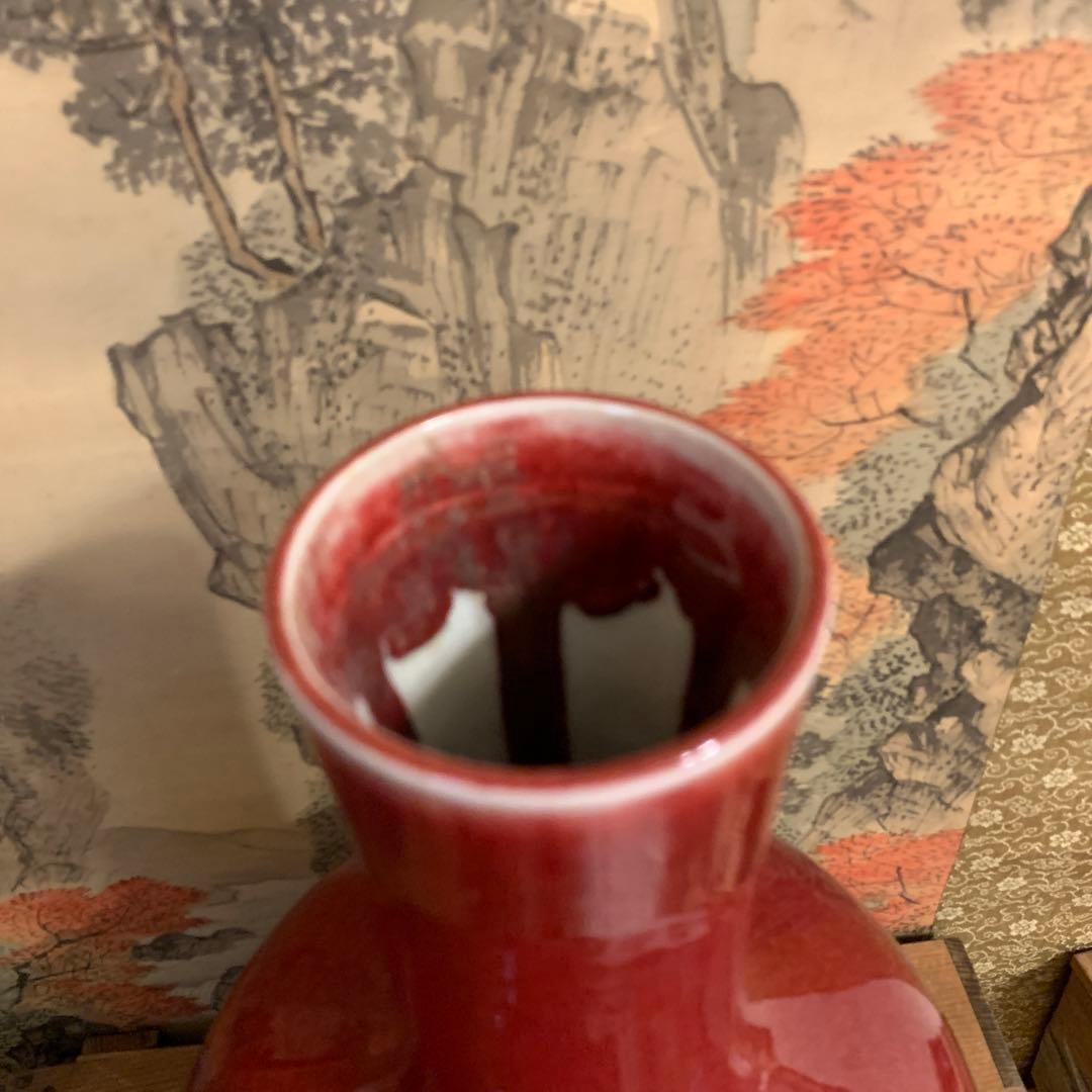 中国美術　アンティーク　祭紅釉    花瓶　　301