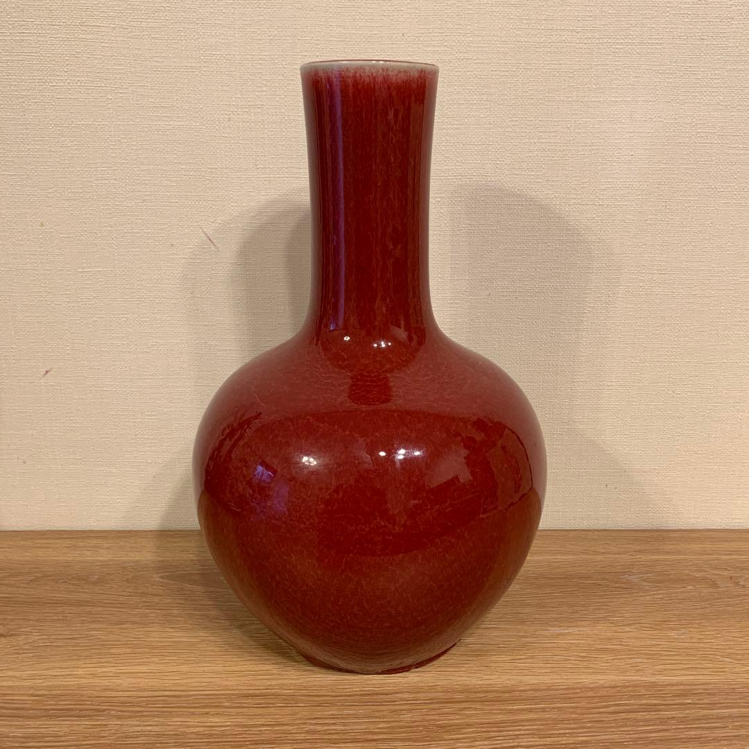 中国美術　アンティーク　祭紅釉    花瓶　　301